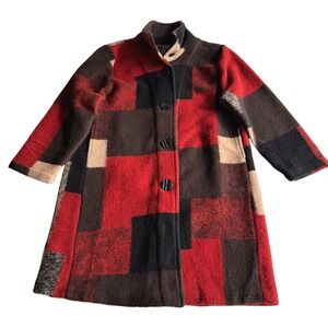 Habitat Wool Blend Colorblock Reds Browns Button Front Lagenlook Coat L